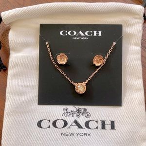 NWT Coach jewelry duo. Rose gold. Earrings and necklace